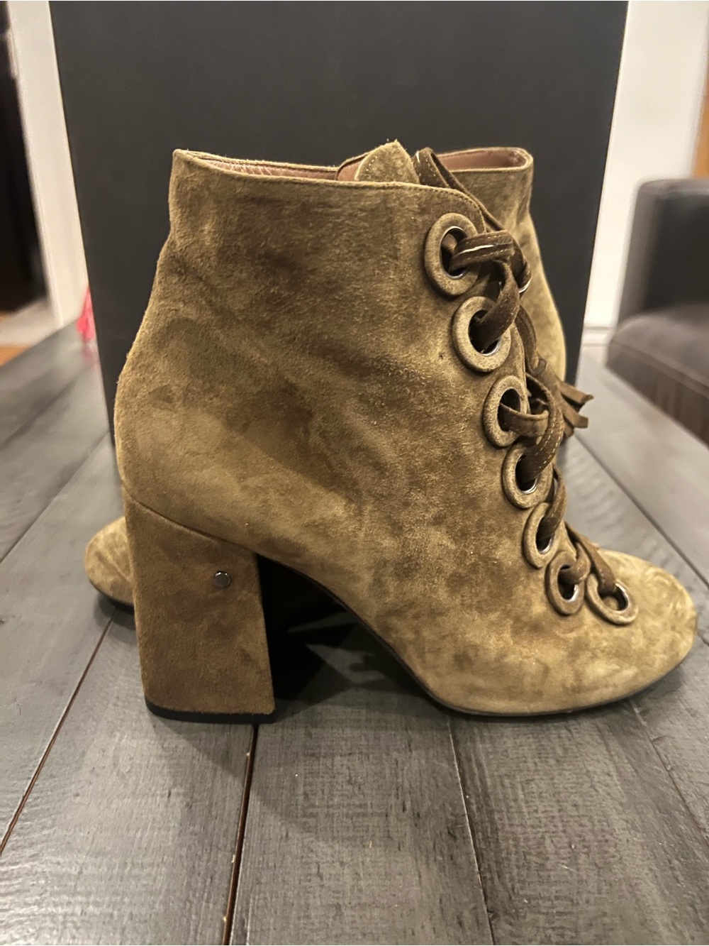 Laurence Dacade Olive Suede Lace-Up Block Heel Ankle Boots